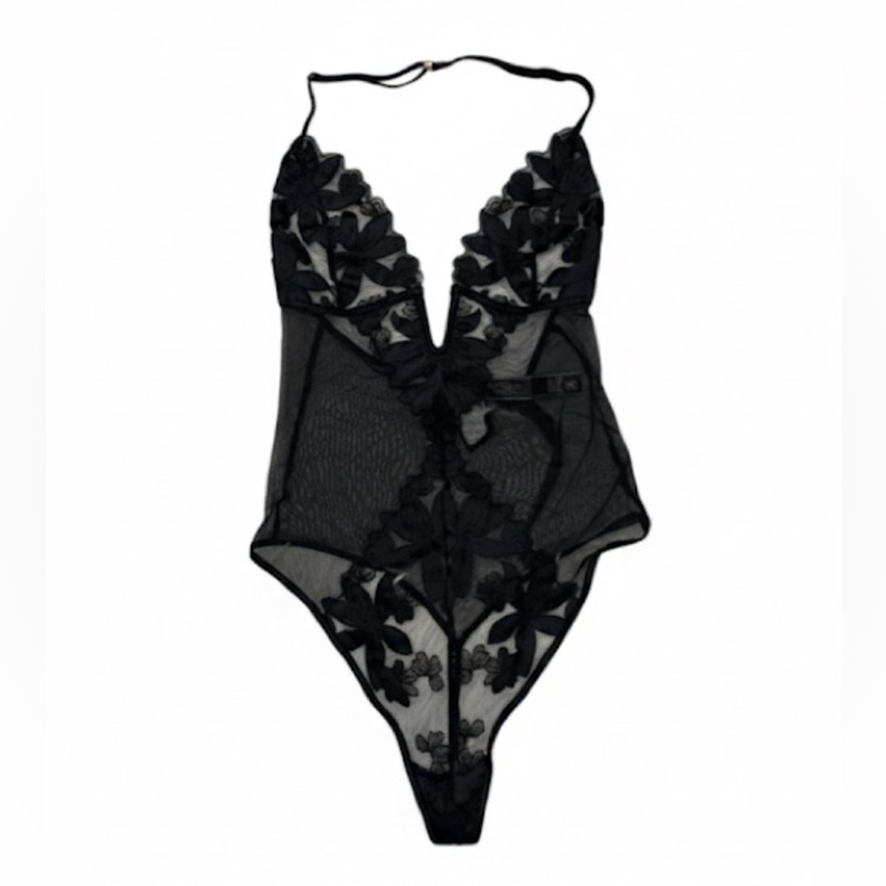 VS Black Lace Lingerie Halter Strap Intimates Nightwear Sleep Sexy One Piece M